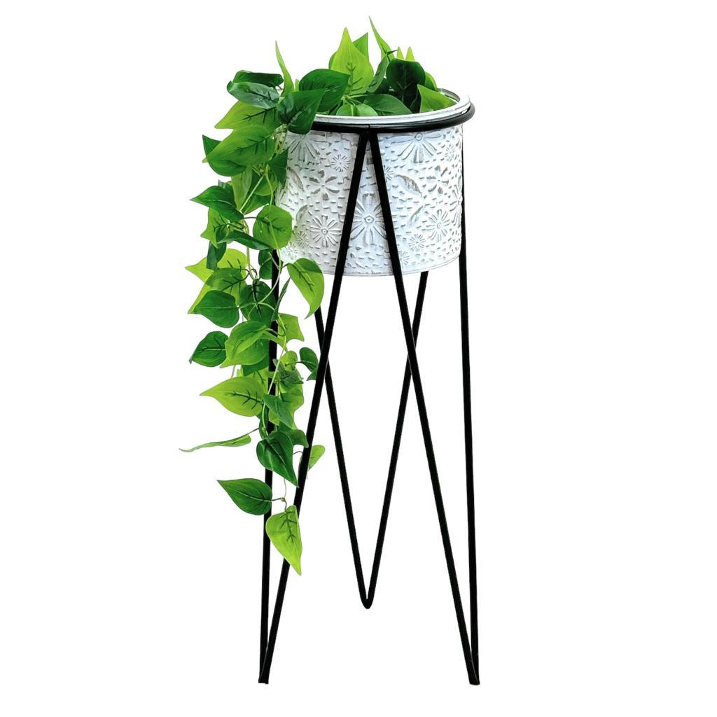 BLUMENHOCKER mit Topf Metall Schwarz/Weiß 28/28/75 cm - Schwarz, Metall (28/75/28cm) - DanDiBo