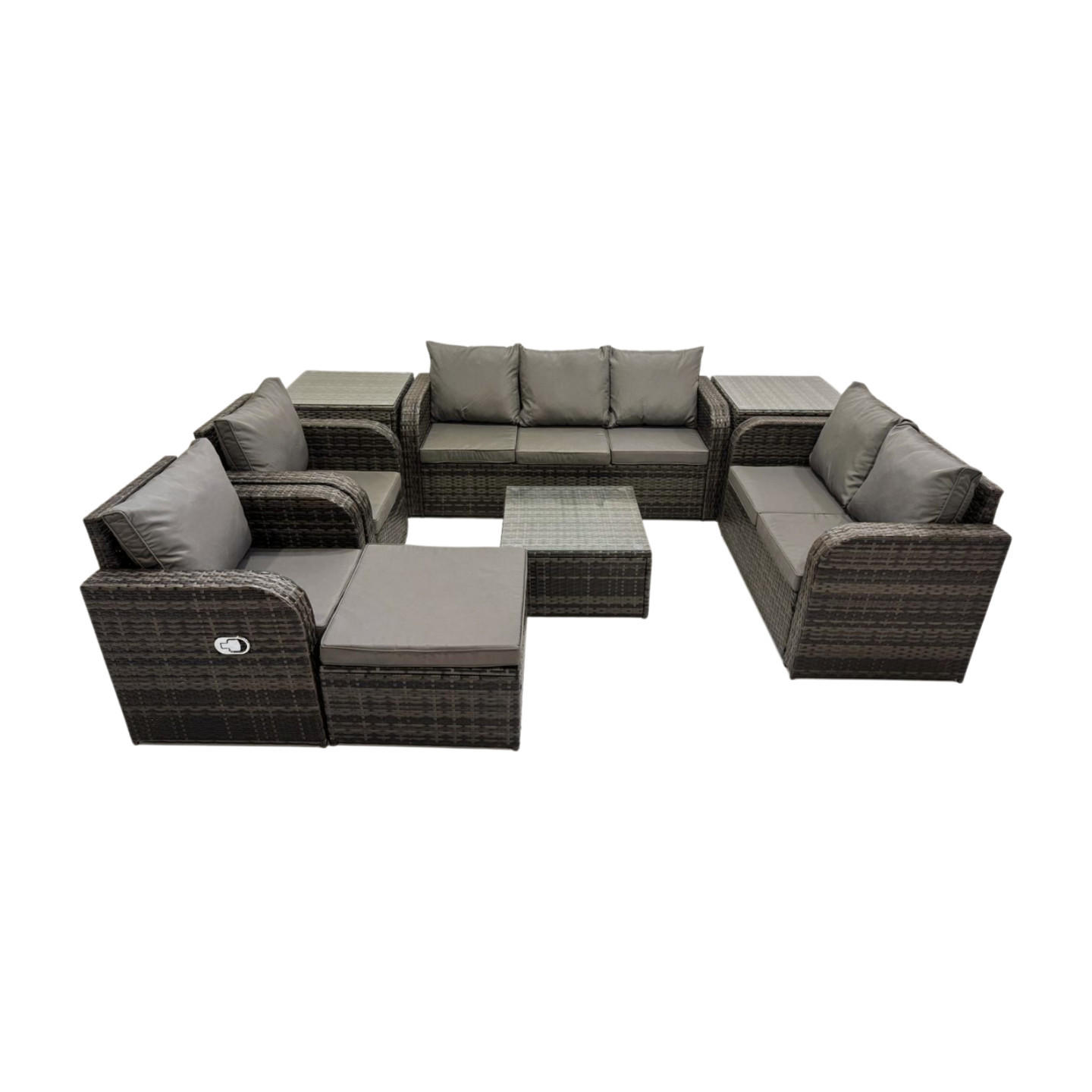 GARTENSOFA SET mit Couchtisch Polyrattan Dunkelgrau 8-teilige - Dunkelgrau/Grau, Glas/Kunststoff - Fimous