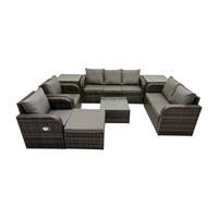 GARTENSOFA SET mit Couchtisch Polyrattan Dunkelgrau 8-teilige - Dunkelgrau/Grau, Glas/Kunststoff - Fimous