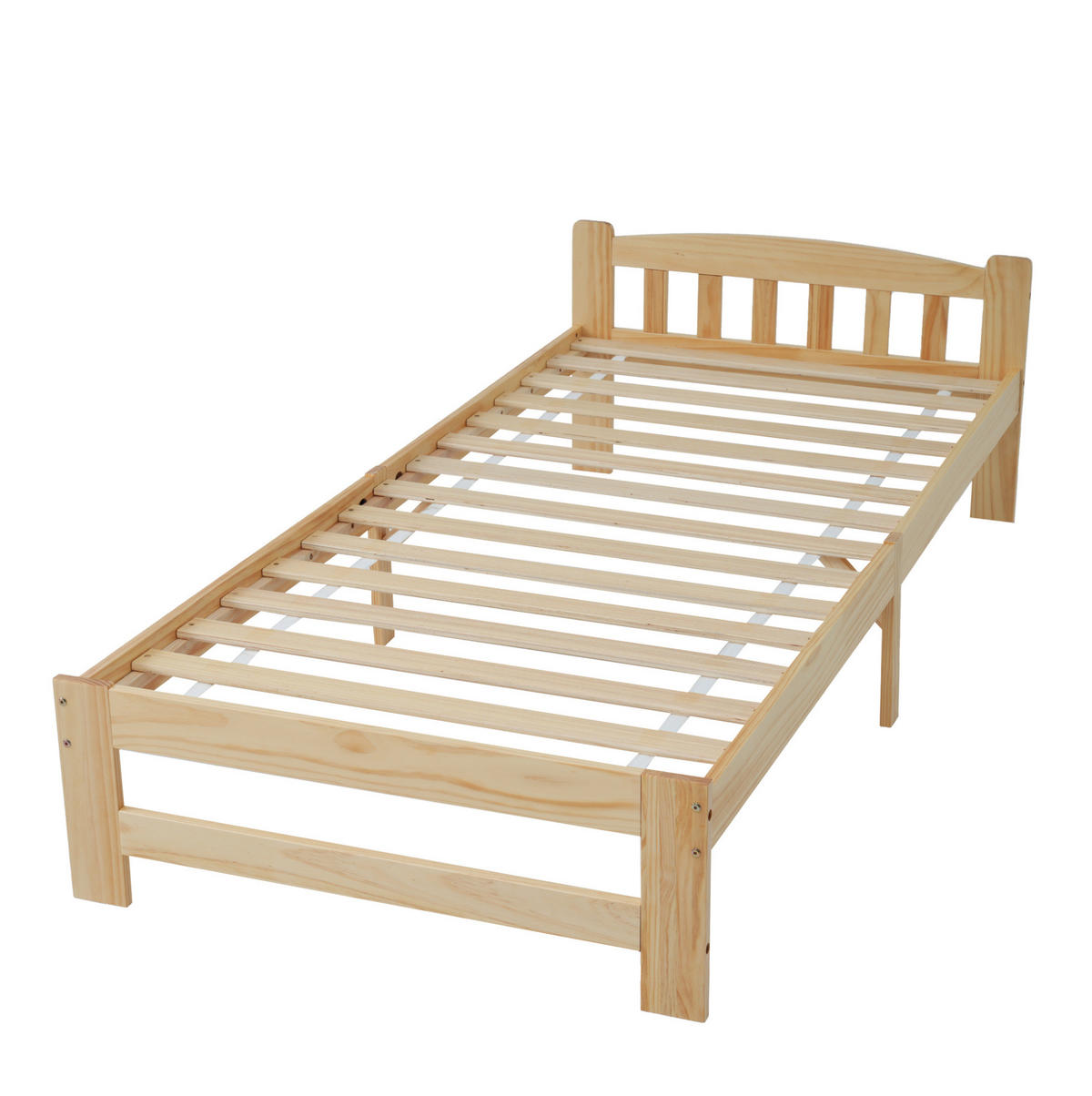 HOLZBETT 90/200 cm mit Kopfteil aus Kiefer massiv – inkl. Lattenrost - Naturfarben, Holz (90/200cm) - BEAOK