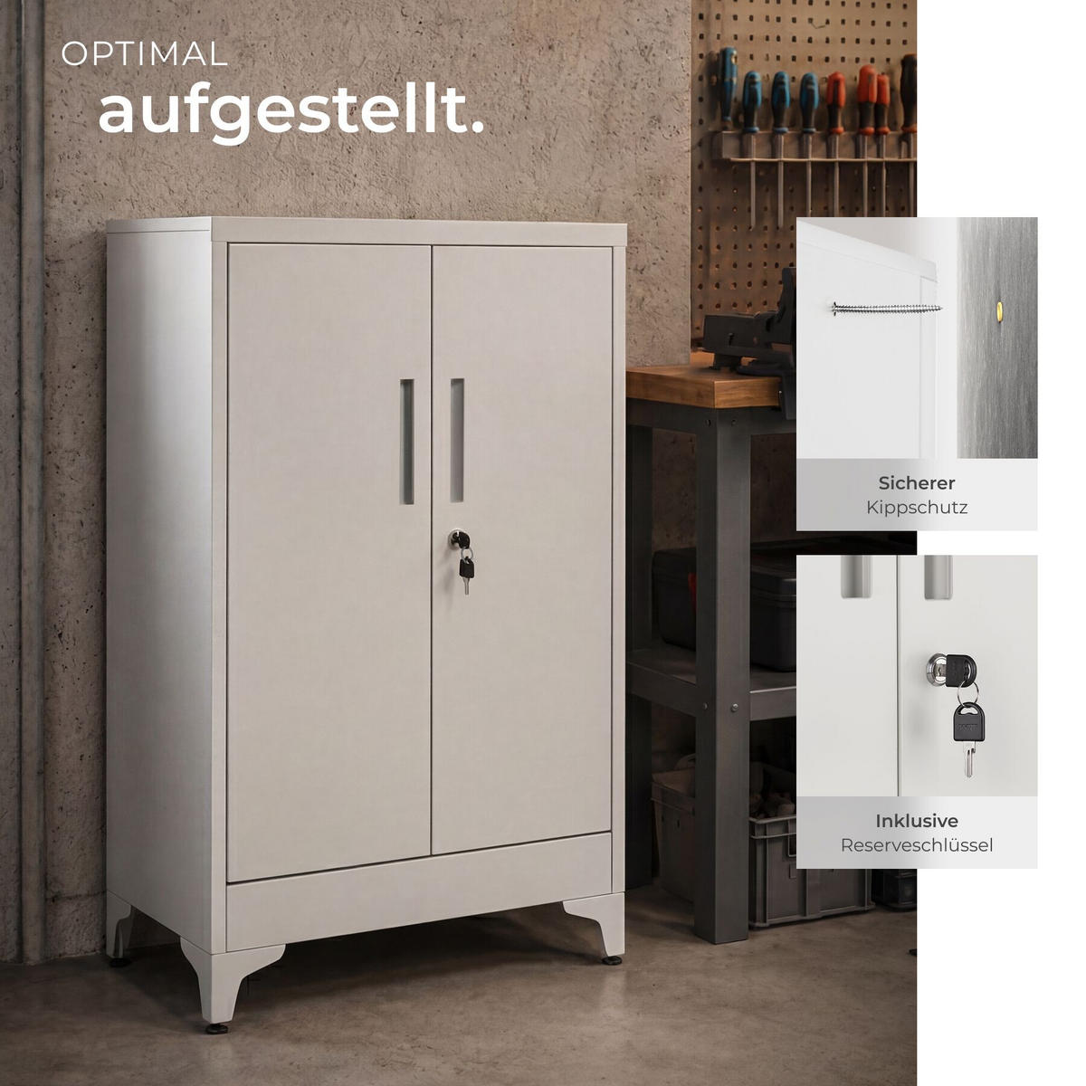 AKTENSCHRANK Blake, Kippschutz, höhenverstellbare Füße, grau - Grau, Metall (60/100/40cm) - tectake