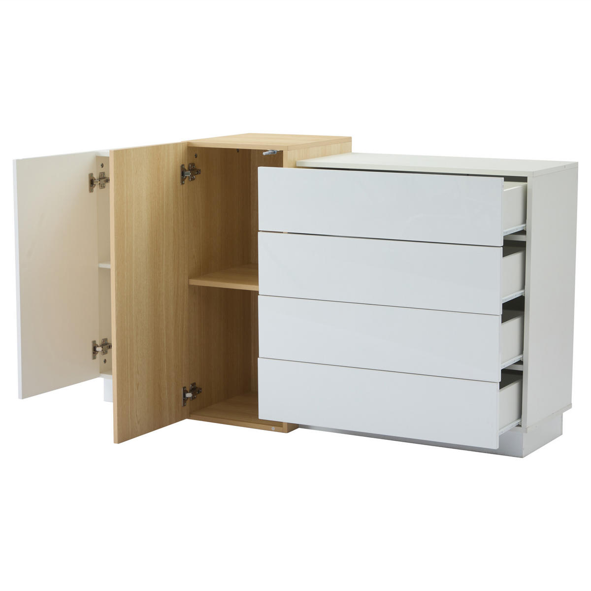 SIDEBOARD DE-37733 mit Push-to-Open und Holzdekor Weiß/Holzfarbe - Weiß, Holzwerkstoff (140/76.5/35cm) - ComfortXL