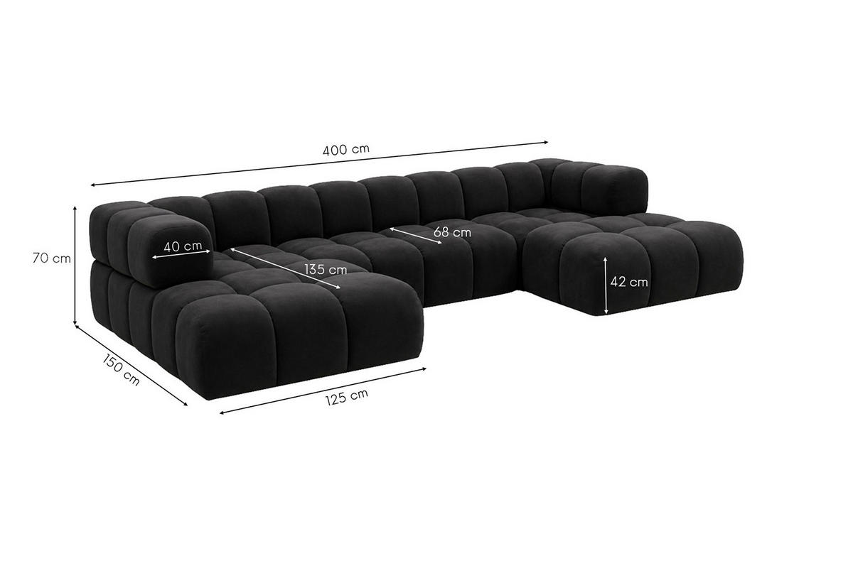 ROHOVÁ SEDAČKA ve tvaru U, velurová tkanina Bluvel, Černá, Averro U XL - černá, dřevo (400/70/150cm) - Kaiser Möbel