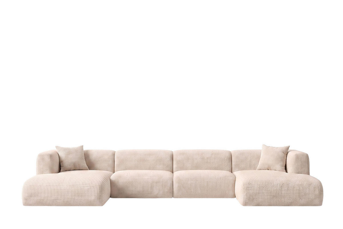 ECKSOFA U-Form, Chenille-Stoff Cremona, Creme, GRETA - Creme, Holz (408/70/179cm) - Kaiser Möbel