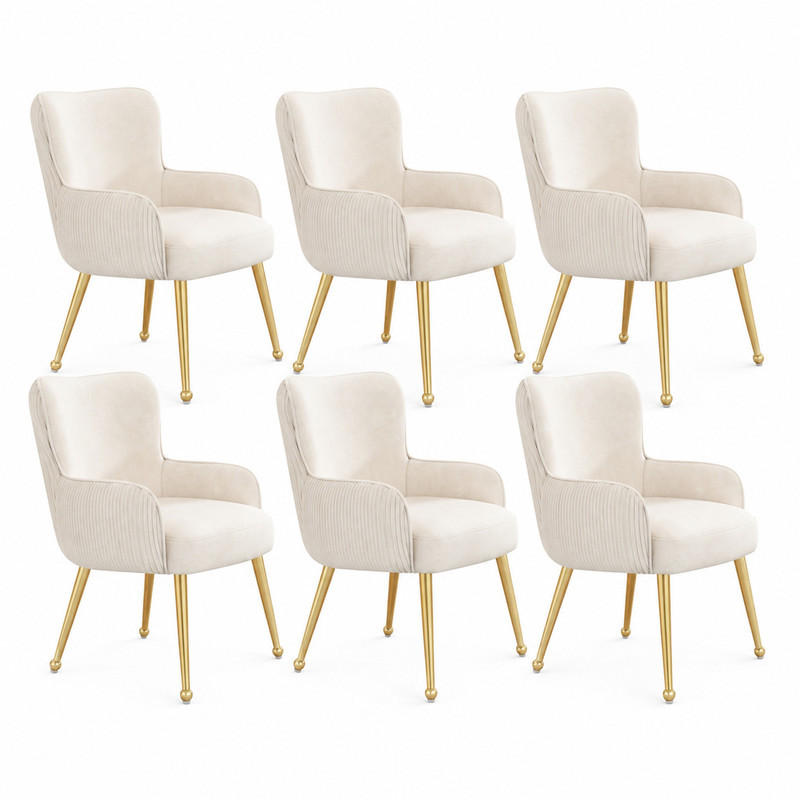 ESSZIMMERSTUHL mit Armlehnen 6er-Set Samt Beige/Gold - Beige, Metall (53/83/57cm) - Meubliv