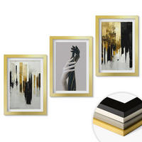 WANDBILDER 3er Set - 20x30 cm Goldrahmen - Abstrakte handgemalte Muster - Goldfarben, Kunststoff (20/30cm) - ArtPrintCave