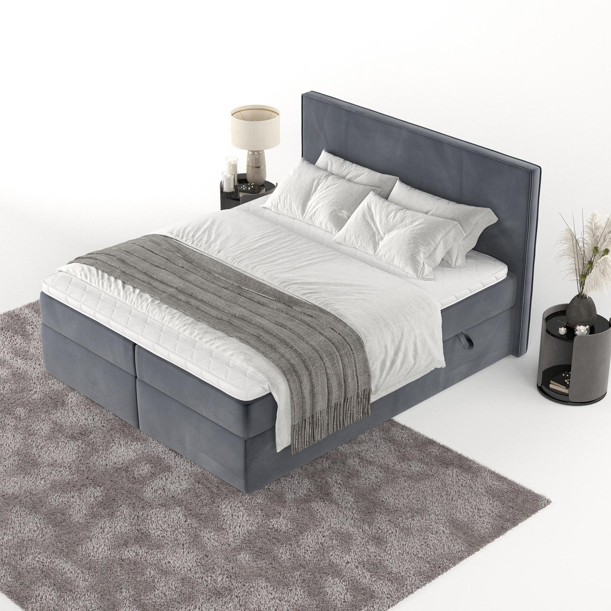 BOXBETT Nuvia 140/200 cm Dunkelgrau im Kronos Stoff - Dunkelgrau/Schwarz, Holz/Holzwerkstoff (140/200cm) - AltaBeds