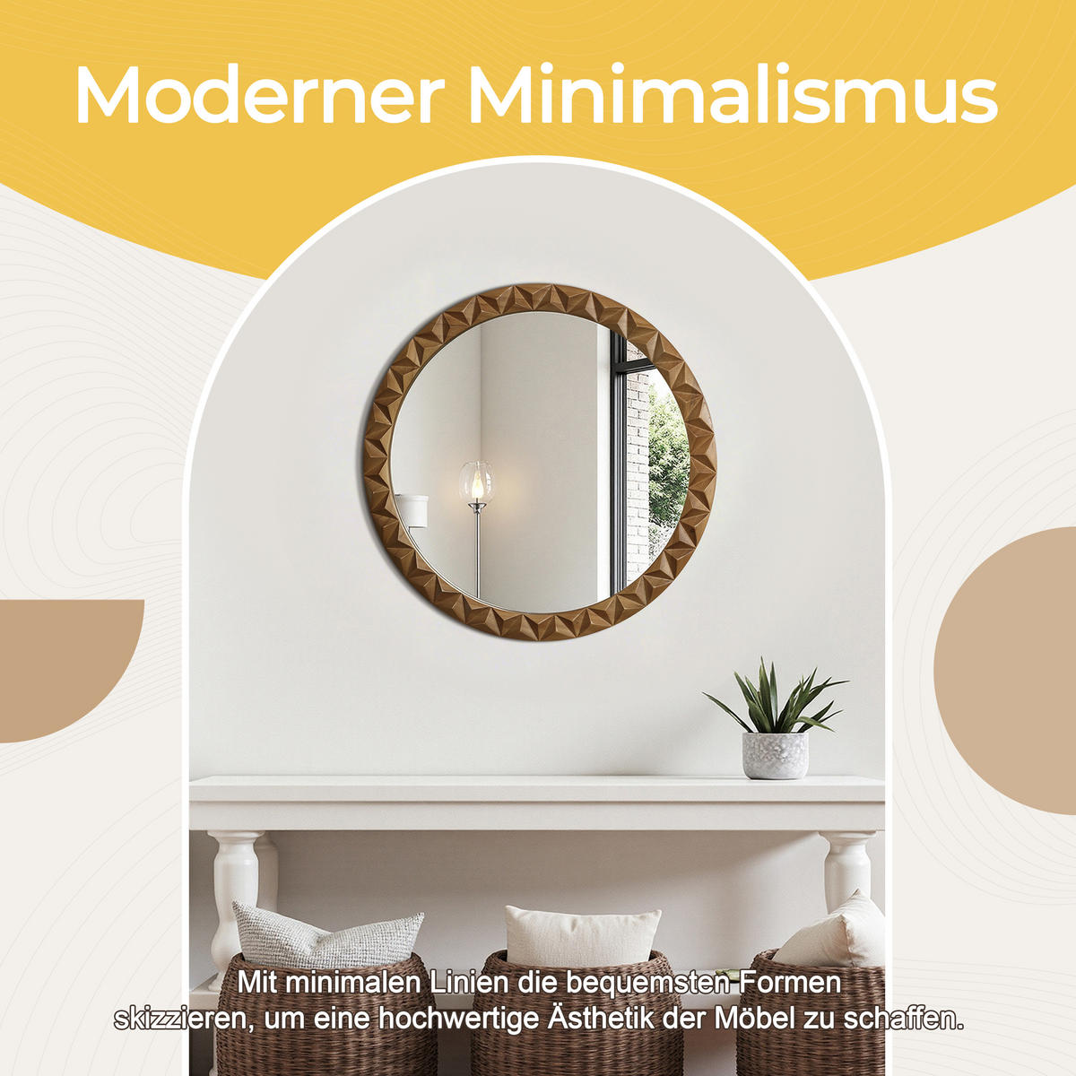 52CM H Runder Wandspiegel mit Kiefernholzrahmen, Geeignet für Badezimmer, Wohnzimmer und Schlafzimmer - Dunkelbraun, Glas/Holz (52/3.5/52cm) - Hometopia