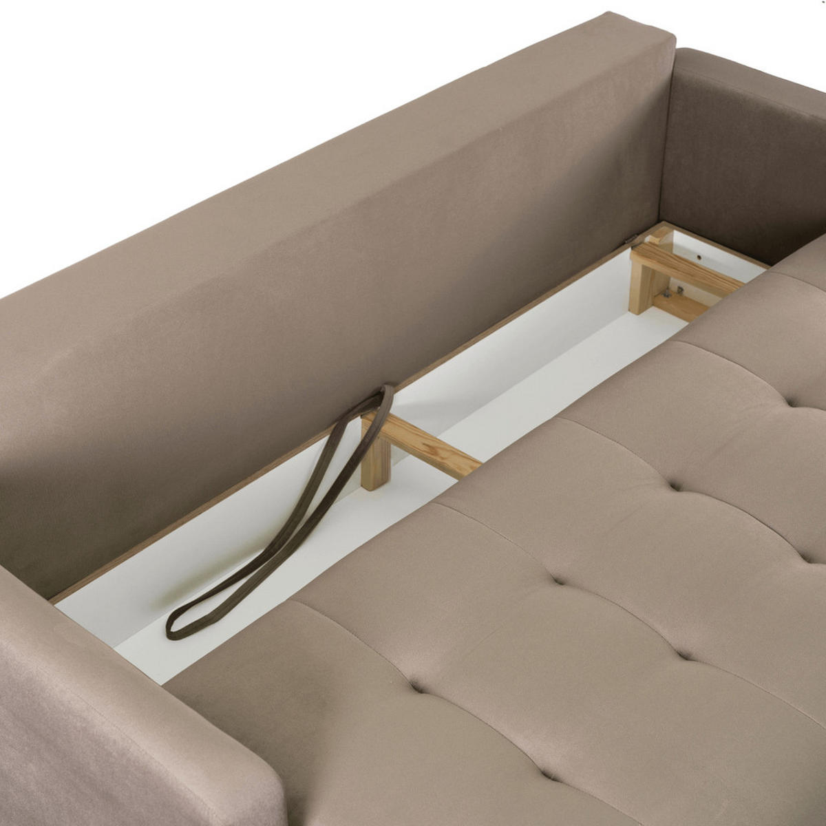 SOFA SEUL Ausklappbar Schlaffunktion Zweisitzer Beige - Braun, Holz/Textil (214/98/102cm) - makarowski meble