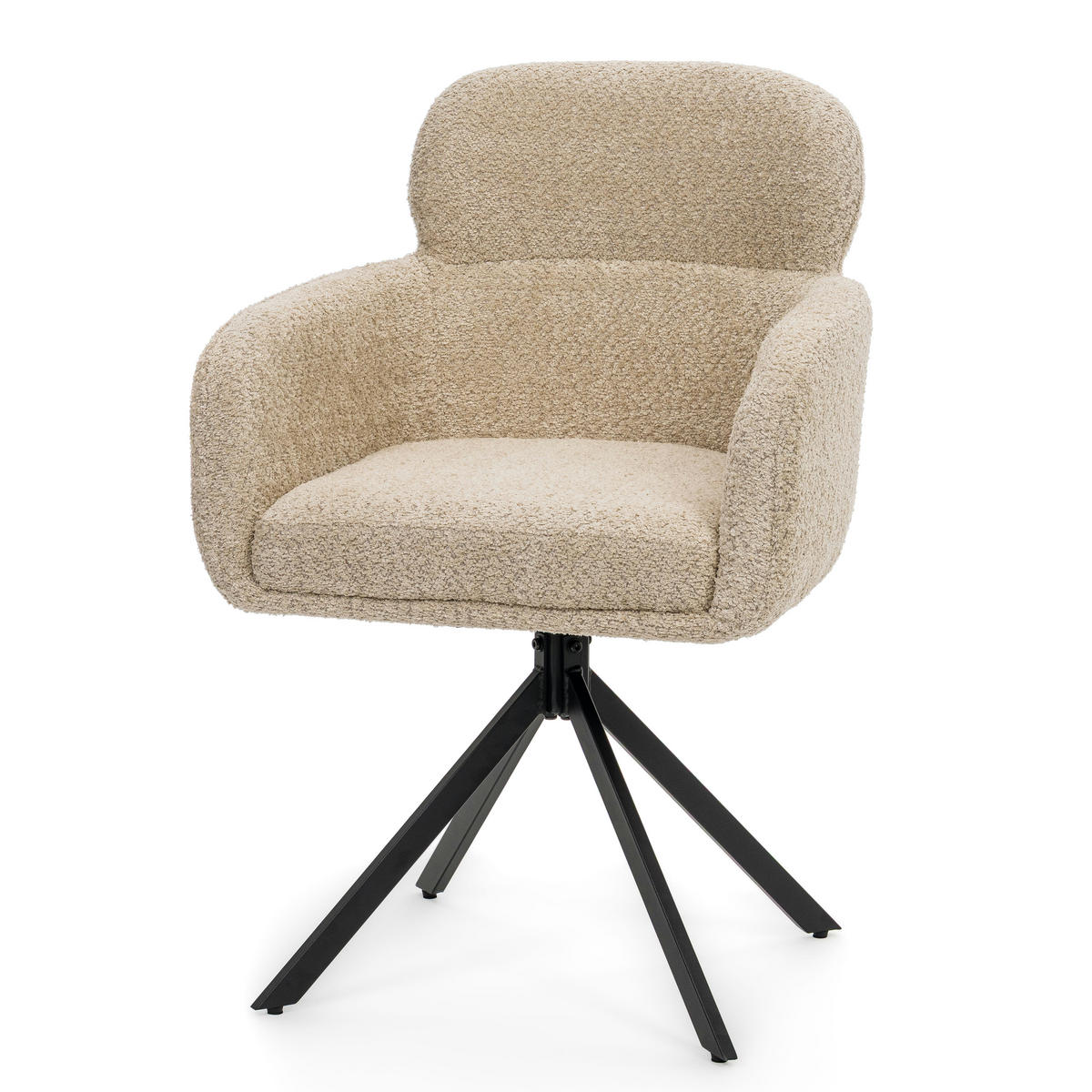 STUHL BIONE drehbar gepolsterter mit Steppung - hellbeige - Boucle - Beige/Schwarz, Textil/Metall (58/88/59cm) - NEW HOME
