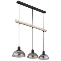 HÄNGELEUCHTE Metall Glas Schwarz - Braun, Holz (80/20/120cm) - Globo Lighting
