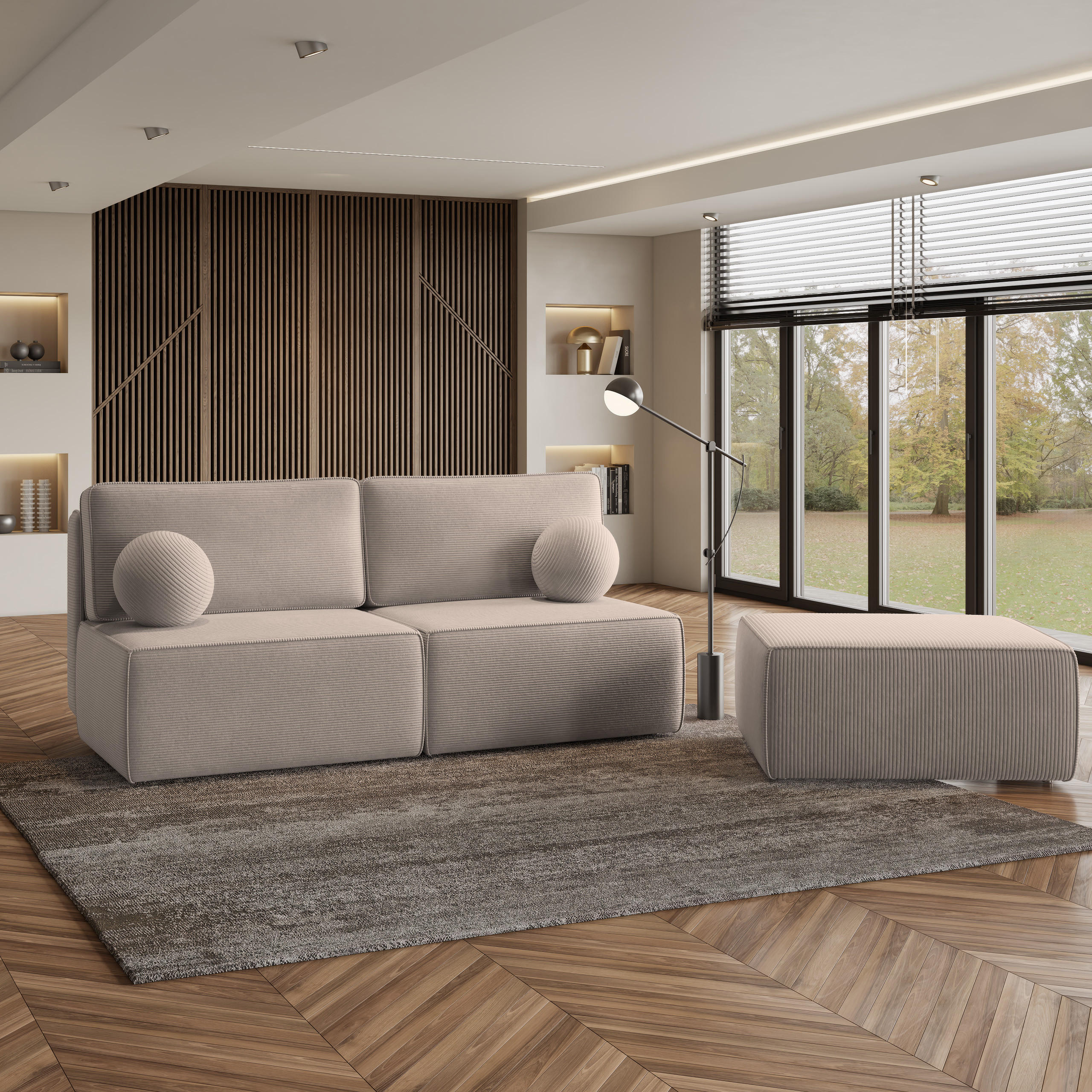 ECKSOFA VARNA P Beige Kordstoff mit Schlaffunktion - Beige, Holz (196/158cm) - MASSENO
