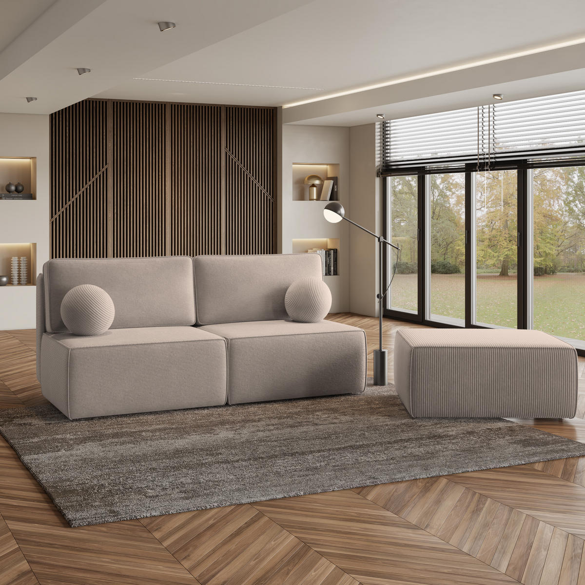 ECKSOFA VARNA P Beige Kordstoff mit Schlaffunktion - Beige, Holz (196/158cm) - MASSENO