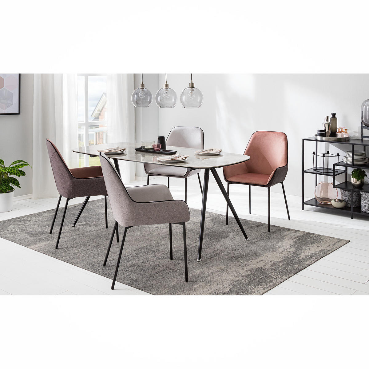 POLSTERSTUHL - Samt & Webstoff / Metall, 2er-Set - Grau, Textil (58/89/58cm) - home24