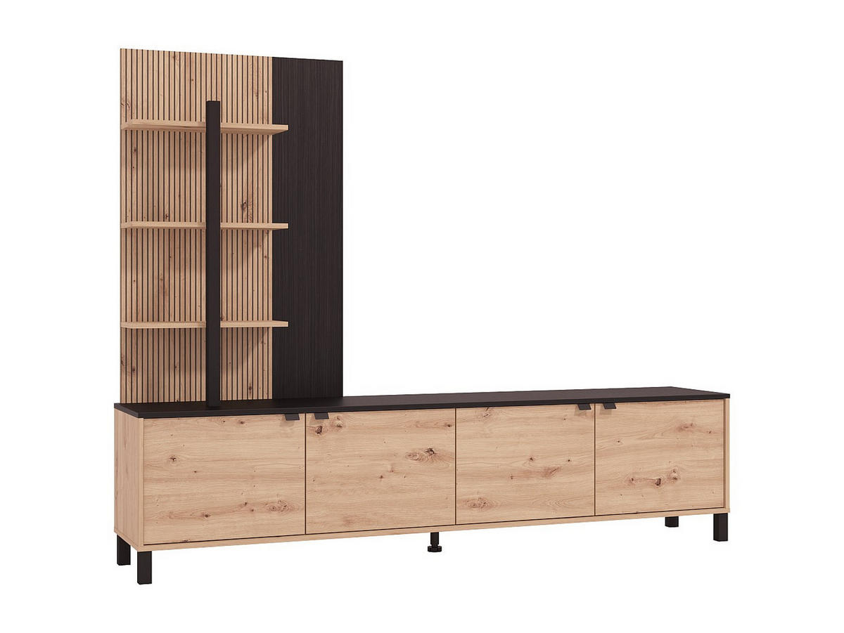 TV-WAND - 208 x 40 - holz - schwarz, naturfarben hell Nuja - Schwarz/Naturfarben, Holz (208/167/40cm) - Vente-Unique