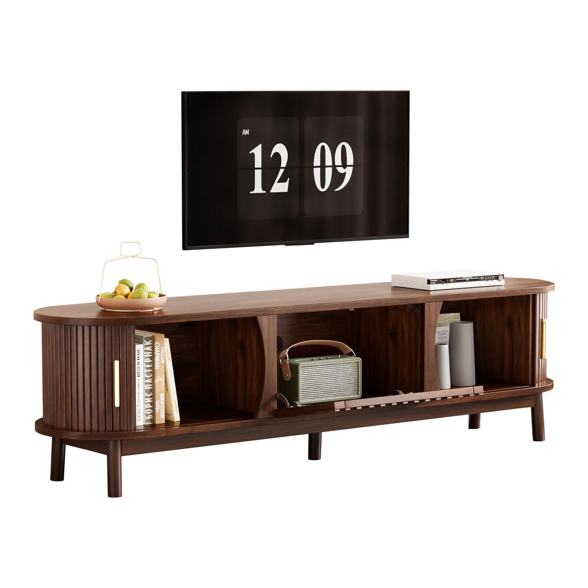 TV-ELEMENT165X39,5X46CM Braun Lowboard Retro mit Schiebetür bis 65Zoll - Braun, Holz (46.36/13.97/176.53cm) - Raelunyi