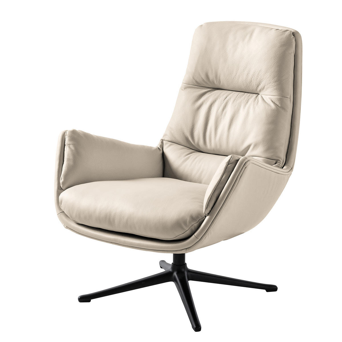 SESSEL mit Kreuzfuß - Hellgrau/Schwarz, Leder/Metall (83/95/97cm) - home24