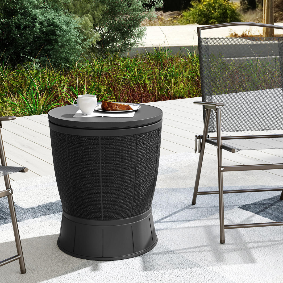 GARTENTISCH DE-14192 3-in-1 mit Eisbehälter, höhenverstellbar Schwarz - Schwarz, Kunststoff (49/49/84cm) - ComfortXL
