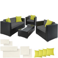 RATTANLOUNGE München,mit Sicherheitsglasplatte,schwarz - Schwarz, Kunststoff - tectake