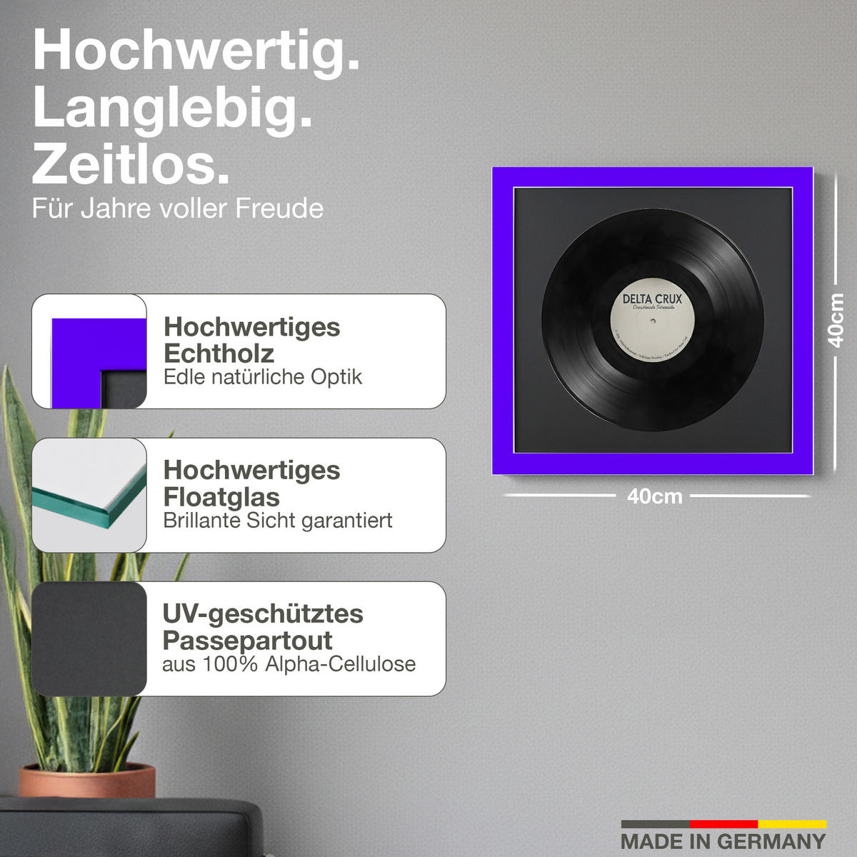 SCHALLPLATTEN BILDERRAHMEN 40/40 2er Set - Lila, Holz (40/40cm) - K-Möbel