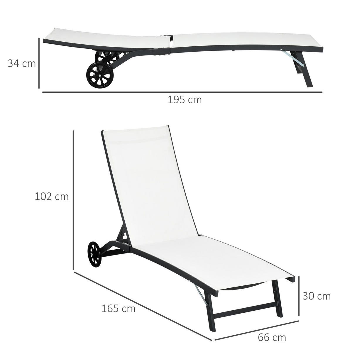 SONNENLIEGE 2er-Set Sonnenliegen mit verstellbarer Rückenlehne 66 x 165 x 102 cm ,Creme - Creme, Metall (66/102/165cm) - Vallsero