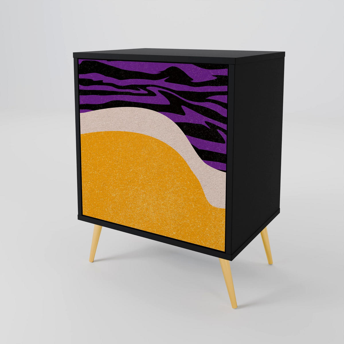 SIDEBOARD INDEPENDENT BORDER, Schwarz, 57,5x42x70,5 cm, Schwarze Metall-Sternfüße - Multicolor/Schwarz, Holzwerkstoff/Metall (57.5/70.5/42cm) - SpaceRebels