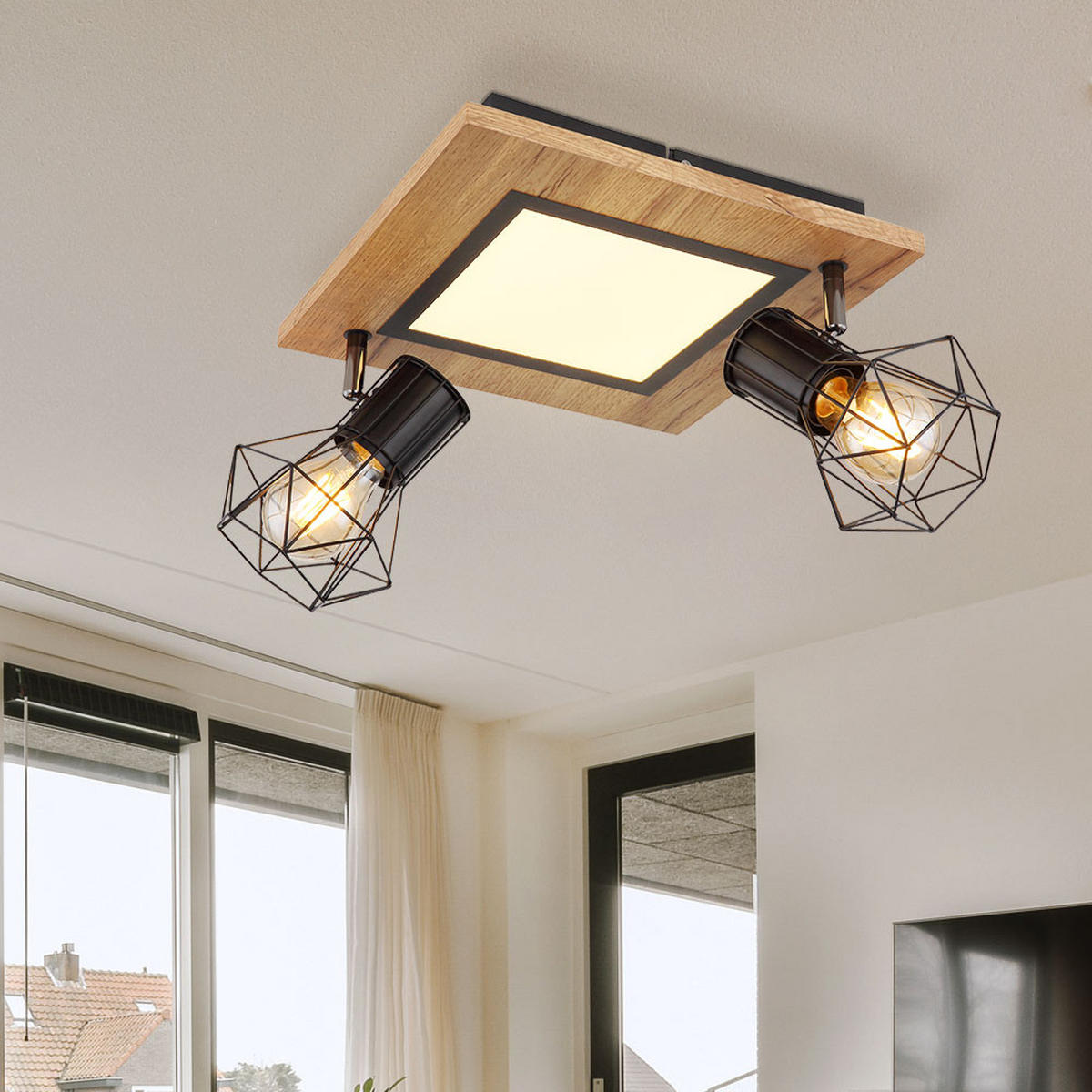 LED DECKENLEUCHTE PRISKA Braun Holzoptik - Braun, Metall (30/30/22.5cm)