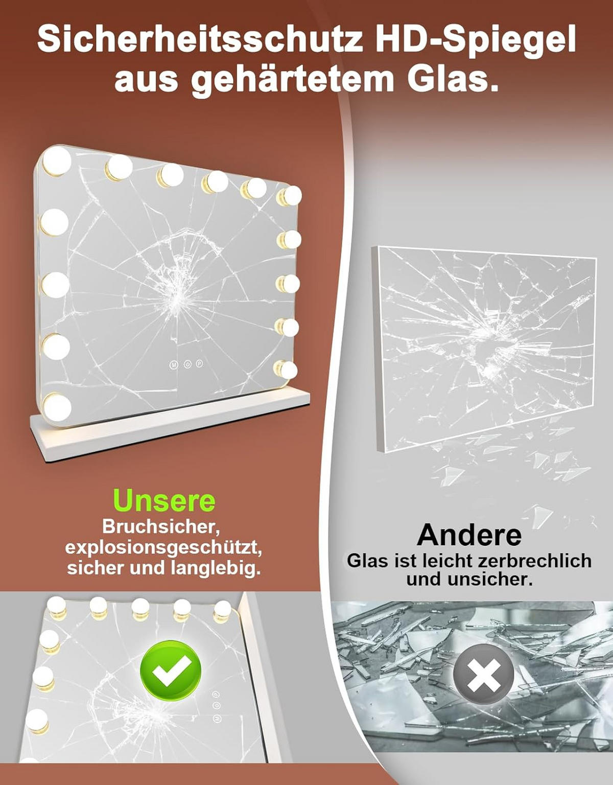LED Schminkspiegel 12/50/40cm - Weiß, Glas (12/40/50cm) - Nettlife