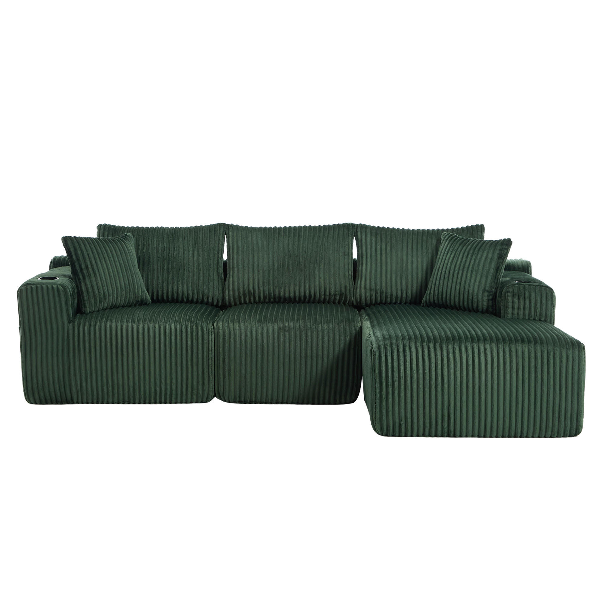 ECKSOFA 257/90-160/62 cm Smaragd aus Cord mit Chaiselongue - Smaragdgrün, Textil (160/257cm) - OKMYHOME