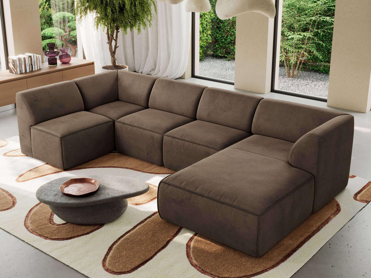 WOHNLANDSCHAFT MODARO U 6M - Braun Velvet - Rechts - Schwarz/Braun, Textil (345/78/180cm) - MKS