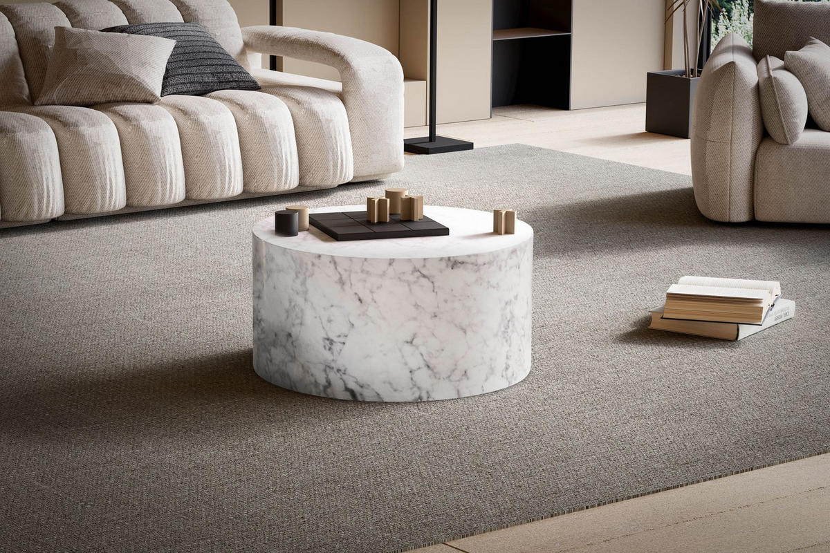 COUCHTISCH mit Hochglanz-Oberfläche, Marmor-Optik, Design rund, Weiß 60x60x30 cm - Weiß, Holzwerkstoff (60/60/30cm) - KADIMA DESIGN
