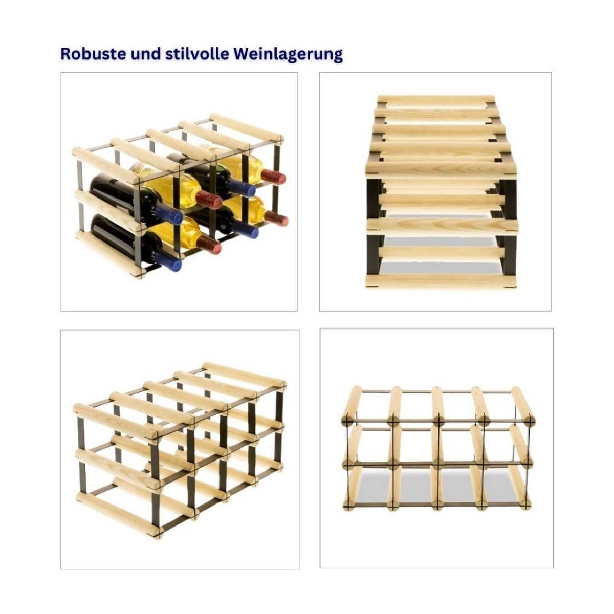 WEINREGAL Vinotega Mod Metal 22,5x42,5x24,5 cm 4x2 Flaschen Massives Kiefernholz Natur - Naturfarben, Holz (42.5/22.5/24.5cm) - PROREGAL