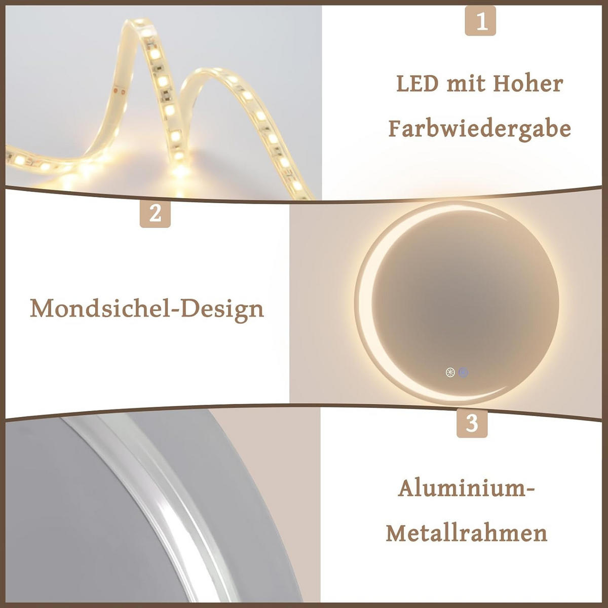 BADSPIEGEL Mirah 50/2.4/50 cm - Alufarben, Glas/Metall (2.4/50/50cm) - ZMH