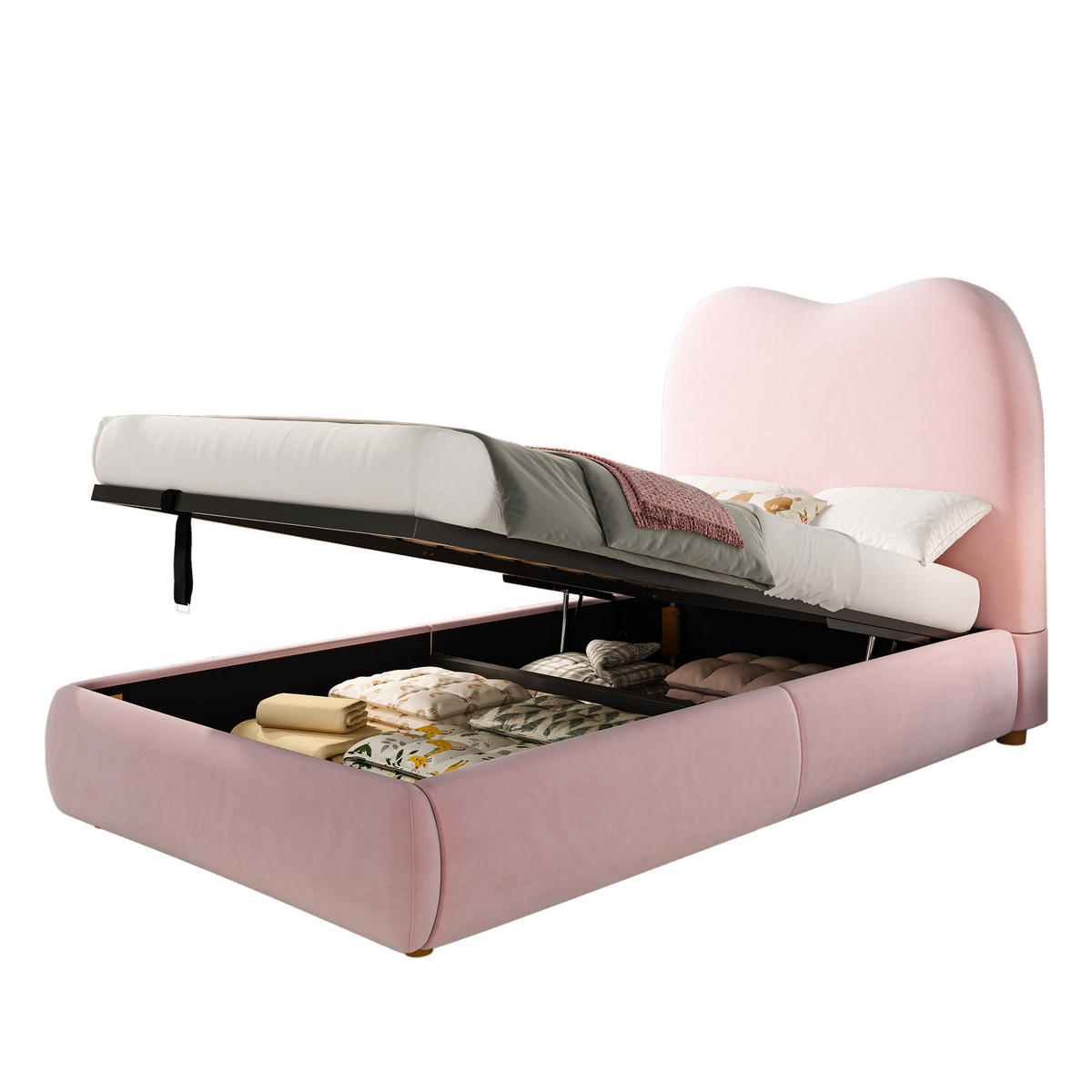 KINDERBETT 90/200 cm in Pink Samt mit Stauraum - Rosa, Holzwerkstoff/Textil (90/200cm) - CHICFURN