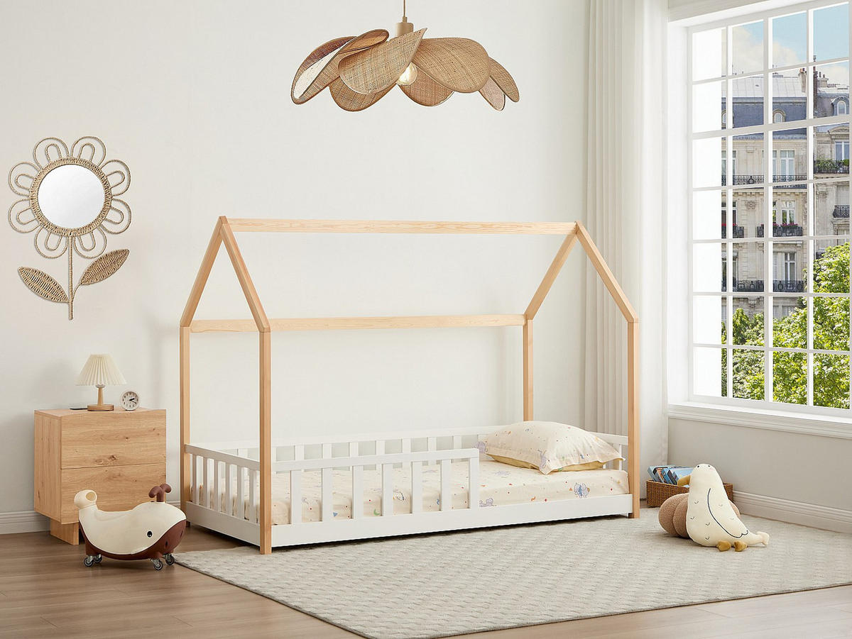 HAUSBETT - 1 Person - holz - naturfarben hell, weiß Martevi - Naturfarben/Weiß, Holz (90/190cm) - Vente-Unique