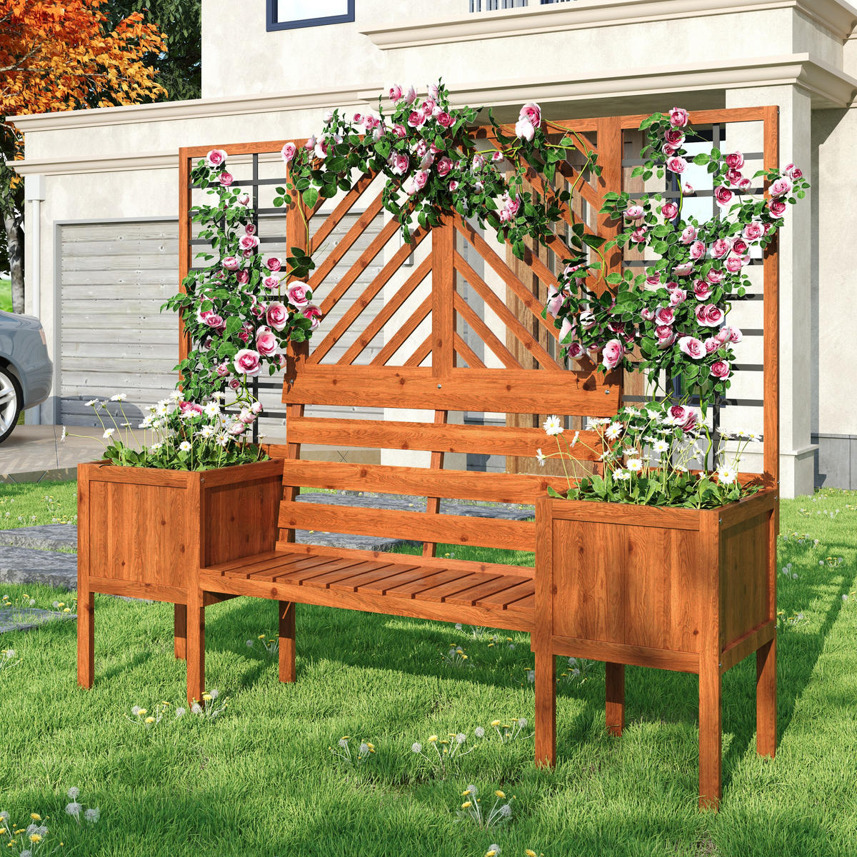 BLUMENTOPF 170/42/145 cm Braun mit Spalier als Rankhilfe - Braun, Holz (145/42/170cm) - Oxeza