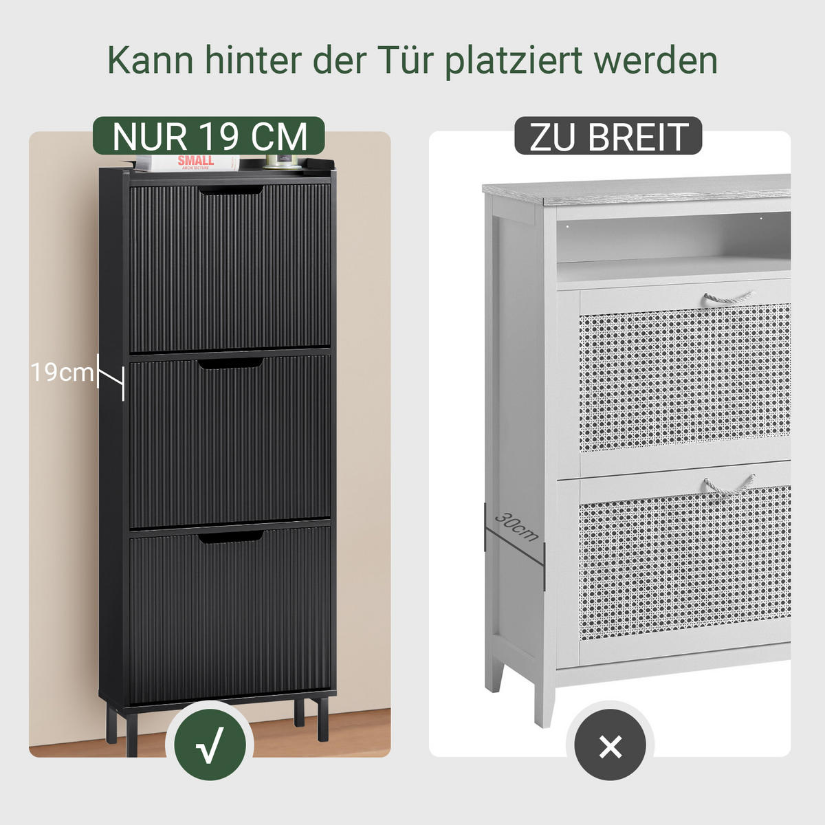 SCHUHSCHRANK mit 3 Klappen schmal 50x130x19cm Schwarz - Schwarz, Holzwerkstoff/Metall (50/130/19cm) - SoBuy