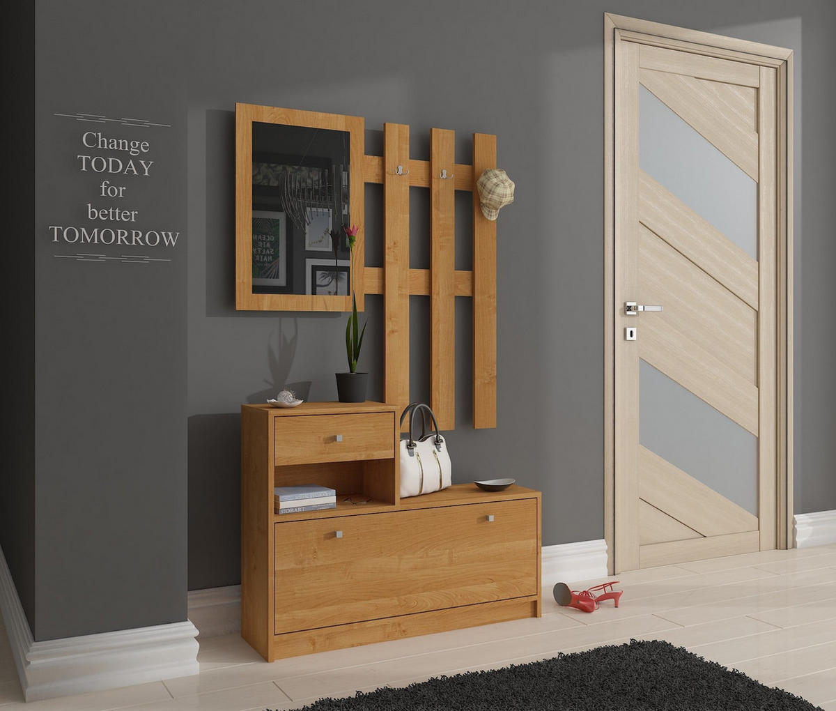 GARDEROBEN-SET, Erle, B90 x H100 cm - Erlefarben, Holz (25/170/90cm) - Milordbikes