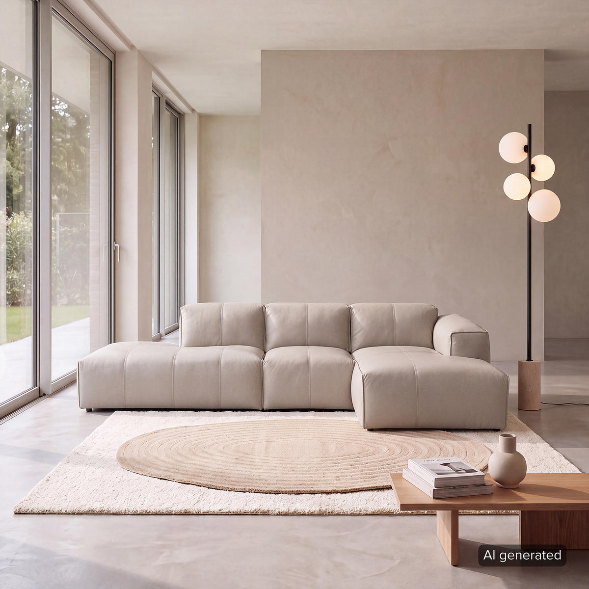 ECKSOFA mit Chaiselongue - Hellgrau/Schwarz, Leder/Kunststoff (290/173cm) - home24