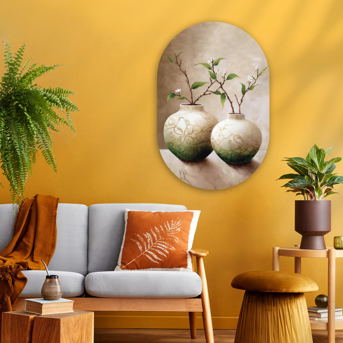 WANDBILD Blumen - Vase - Weiß - Botanisch - Beige 60x90 cm - Ecru, Kunststoff (60/90cm) - MuchoWow