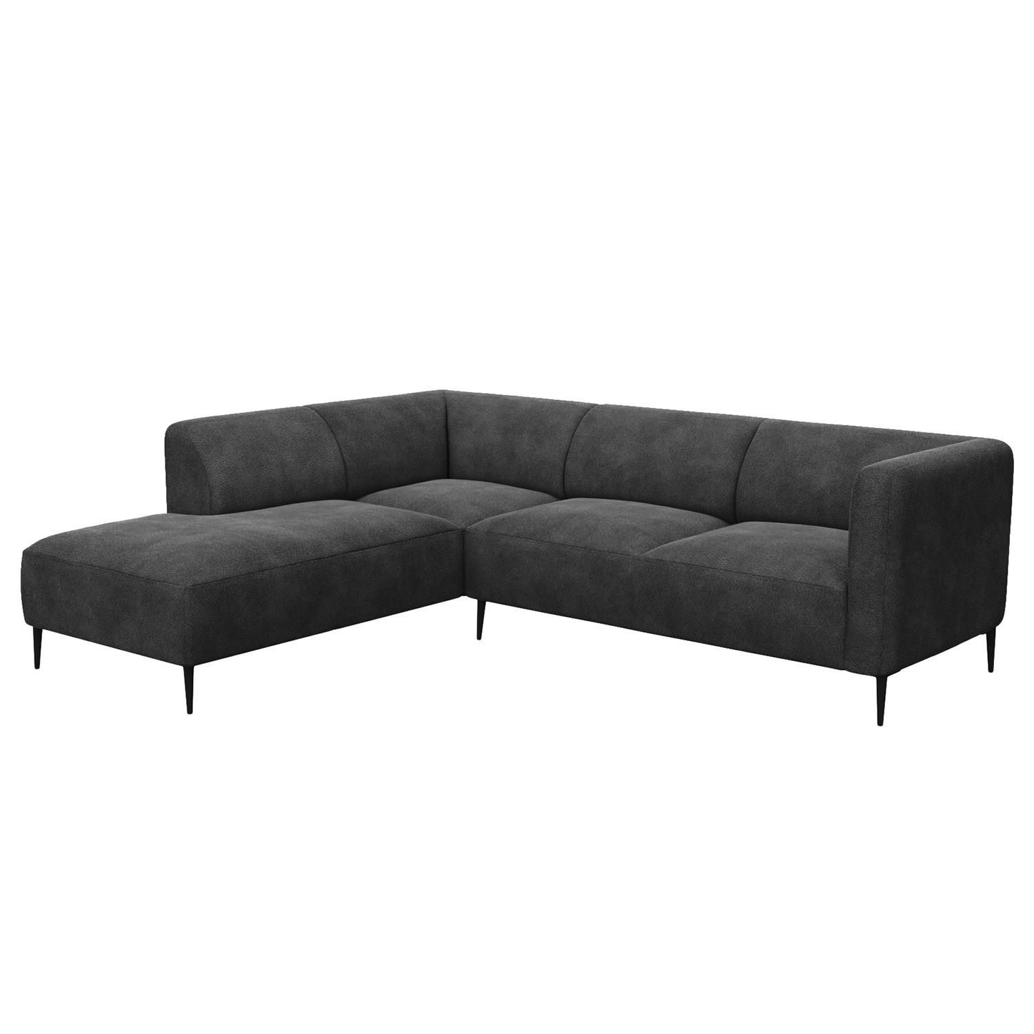 2,5-SITZER ECKSOFA mit Ottomane - Anthrazit/Schwarz, Textil/Metall (252/205cm) - home24