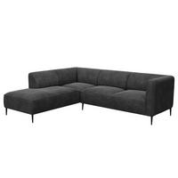 2,5-SITZER ECKSOFA mit Ottomane - Anthrazit/Schwarz, Textil/Metall (252/205cm) - home24