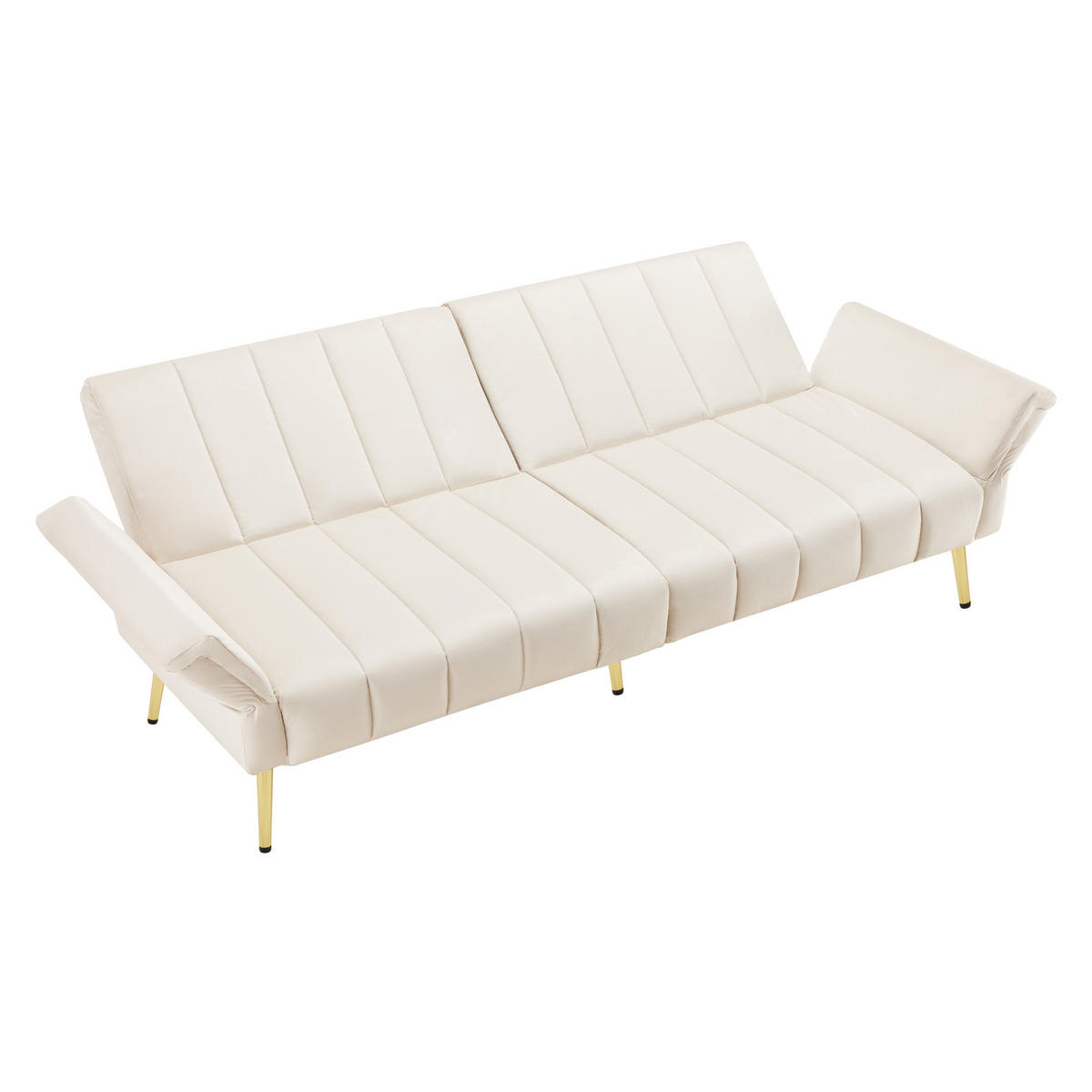 SOFA Schlaffunktion Klappbar Beige Samtstoff Hilfsfüße Modern Gästezimmer - Beige, Holz (83.82/24.77/43.69cm) - FLIEKS