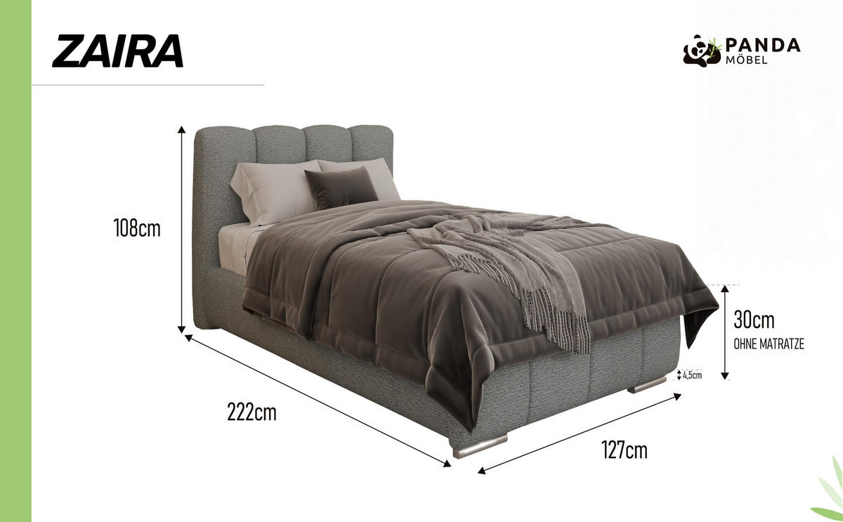 POLSTERBETT Zaira 100x200cm – Elegantes Polsterbett für modernen Wohnstil , ohne matratze, Blaugrau - Blaugrau, Holz (100/200cm) - Panda Möbel