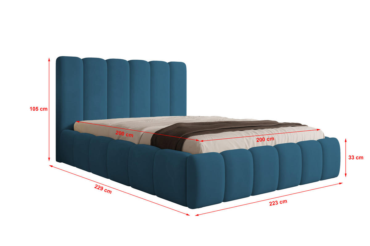 POLSTERBETT Vilo 200x200 mit Bettkasten und Stabilem Metallgestell - Blau, Textil (200/200cm) - Storez24