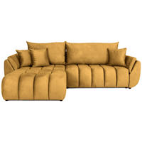 ECKSOFA Iris mit Schlaffunktion und Bettkasten, links oder rechts montierbar – Senfgelb Samt 280/184/85 cm - Dunkelgelb/Schwarz, Kunststoff/Textil (280/184cm) - WFL GROUP