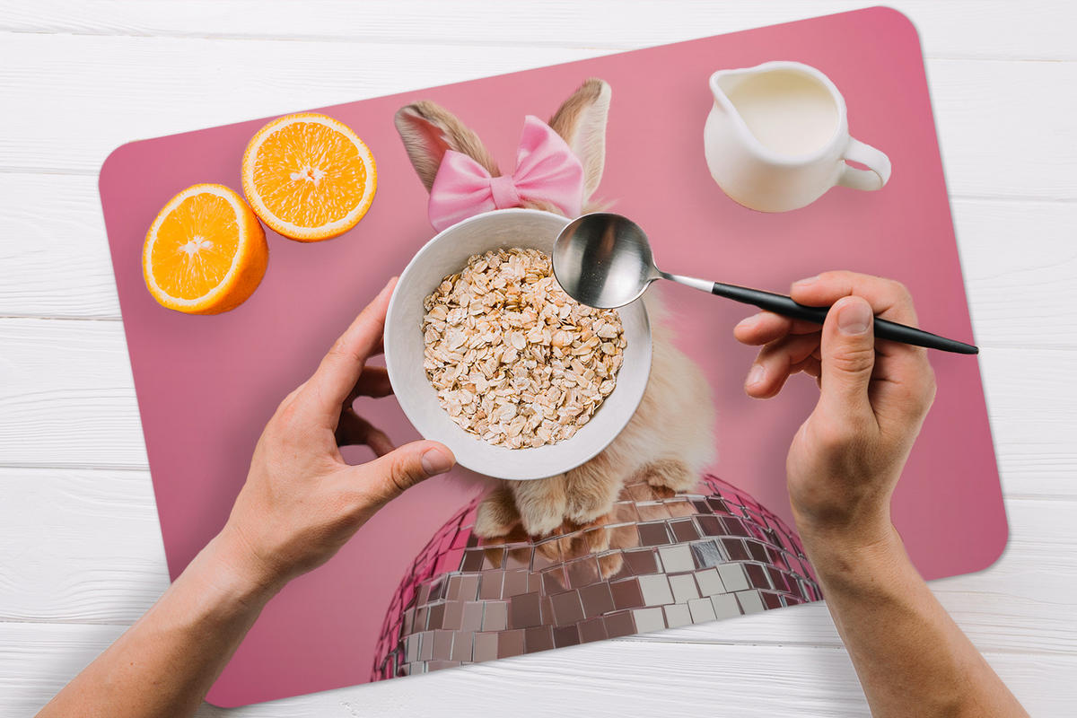 PLATZSETS 6er-Set Schleife - Discoball - Kaninchen Unterlage 45x30 cm - Pink, Kunststoff (0.3/45/30cm) - MuchoWow