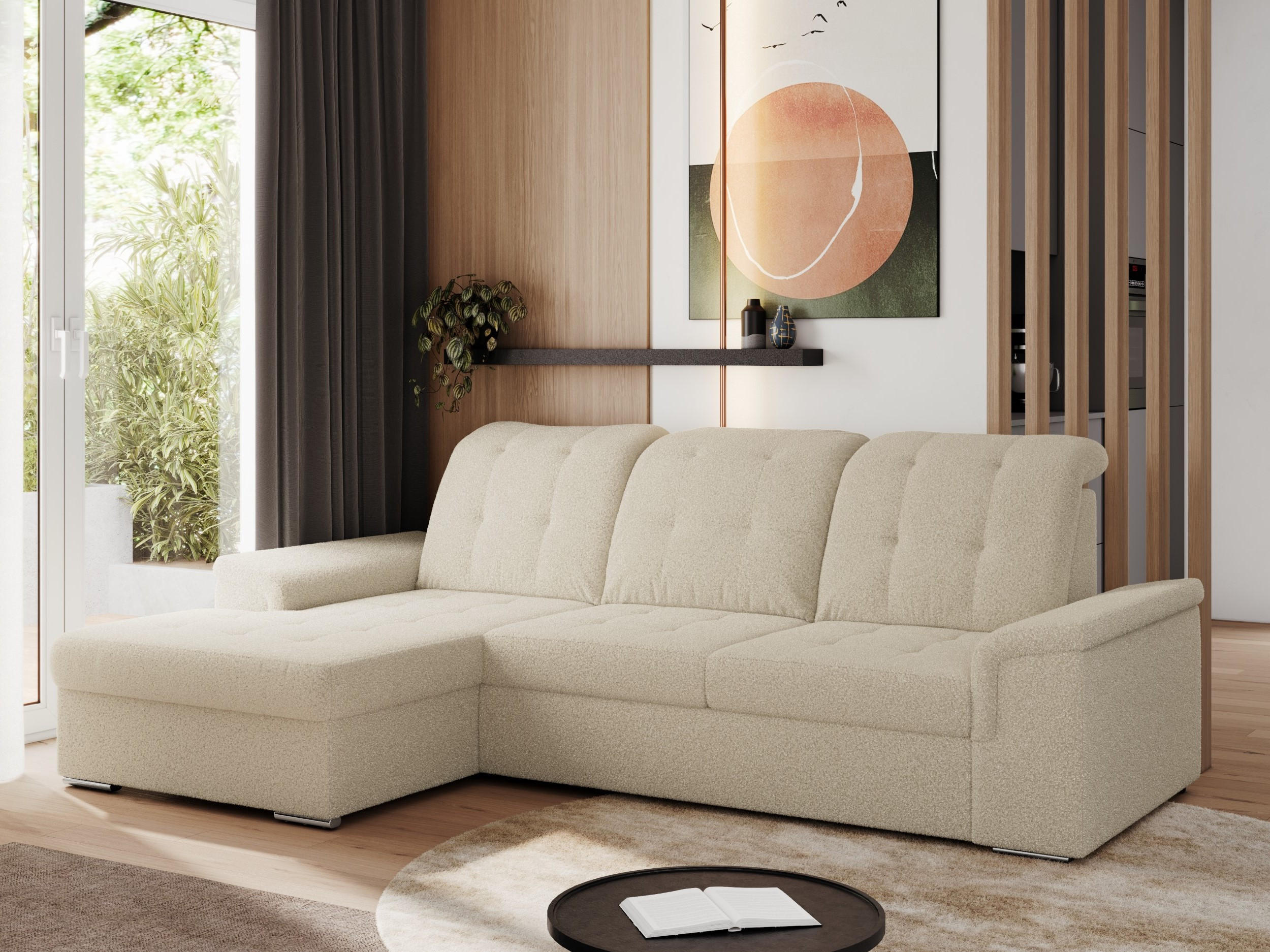 ECKSOFA MADRITO L - Beige Boucle - Links - Beige/Silberfarben, Textil/Metall (160/256cm)