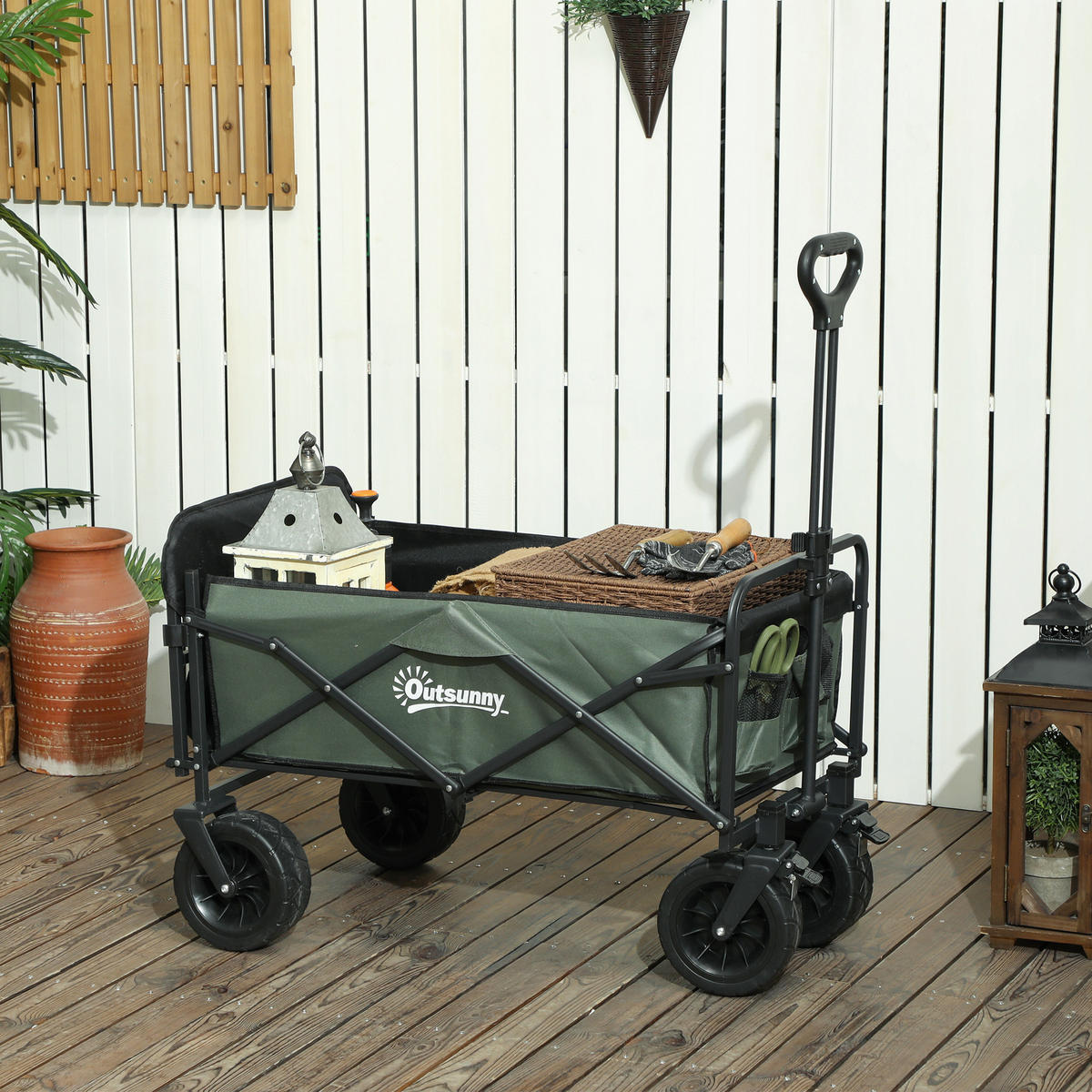 GARTENWAGEN 120 kg belastbar - Grün, Metall (48/102/125cm) - Outsunny