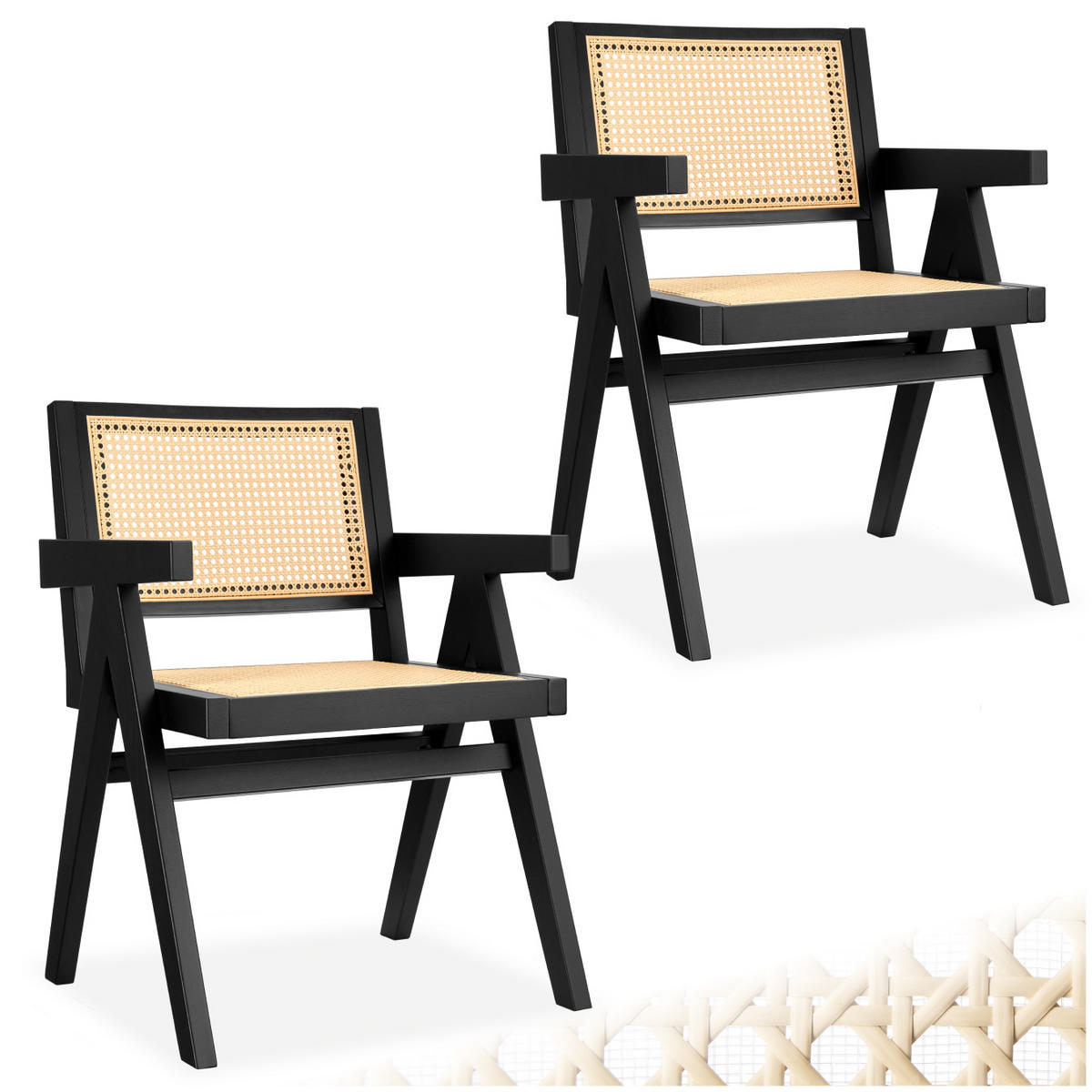 ARMLEHNSTUHL 2er Set Lissy,59 x 56,5 x 82,5 cm, Belastbarkeit 120 kg,schwarz - Schwarz, Holz (59.5/82.5/56.5cm) - tectake